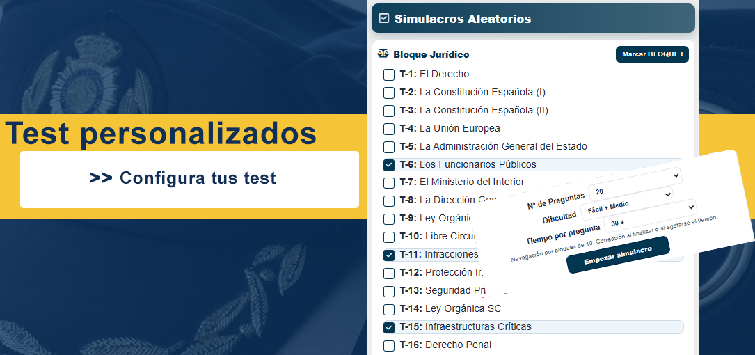 Personaliza tus test con dificultad y temas
